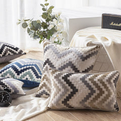 Velvet Cushion Cover Soft Pillow Cover Zigzag Grey Coffee Blue Durable Thick Home Decorative for Sofa Bed