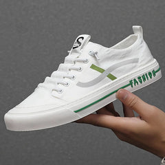 YICKYUE - Spring and Autumn New Low-top White Green Casual Stripe Fashion Trend Leather Canvas Casual Shoes