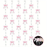 YICKYUE Pink Bow Hanging Garland Ribbon Bow Party Decorations Coquette Birthday Decorations Bow with Crystal Bead for Bachelorette Bridal Shower Engagement Wedding Pink