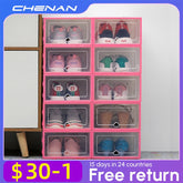 6pcs Transparent Shoe Box Shoes Organizers Plastic Thickened Foldable Dustproof Storage Box Stackable Combined Shoe Cabinet Sale