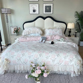 YICKYUE - Vintage French Romantic Lace Ruffles Carved Velvet Winter Bedding Set Single Queen King Size Duvet Cover Bed Sheet Pillowcases