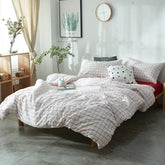 YICKYUE - Fresh bedroom set vintage style washed cotton fabric white plaid duvet cover bedding sets 3/4pcs bed linen red fitted sheet