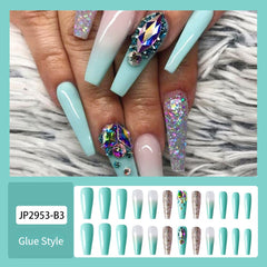 24P Glitter Diamond Artificial Fingernail Long Coffin Nail Press on Nails Supplies Professionals Fake Nails Tips Accessories Art