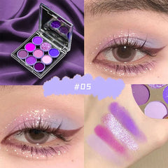 YICKYUE - 9 Colors Makeup Party Eyeshadow Pallete Shiny Purple Eye Shadow Palette Brown Shimmer Glitter Matte Shades Neon Pigments