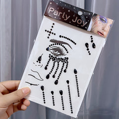 Yickyue Eyes Face Makeup Temporary Tattoo Self Adhesive Sticker White Black Rhinestones Flat Back Crystal Party Body Jewelry Decorations