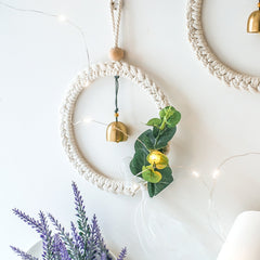 Macrame Wall Hanging Woven Tapestry Wreath with Bell Boho Decor Wall Art Bedroom Living Room Dorm Backdrop Home Decoration Gift
