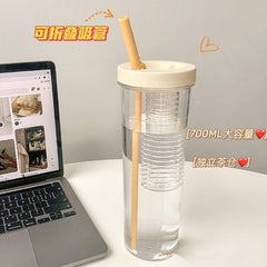 New Popular Large Capacity Water Cup Ins Style Women's Folding Straw Cup Portable Juice Cup Drinking Set