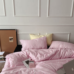 YICKYUE - INS Korean Style Girl Plaid 100% Cotton 4-Piece Bedding Set