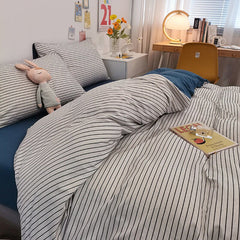 Japanese-style simple washed cotton bedding, four-piece duvet cover, bed sheets, student dormitory
