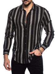 Hearujoy Vintage Men's Striped Shirt Long sleeve Slim Fit Lapel Tops Spring Autumn Fashion Trend Shirts For Men Clothing Streetwear