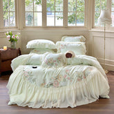 YICKYUE - Princess Chiffon Lace Bedding Sets Luxury Green Egyptian Cotton Flowers Embroidery Duvet Cover Bed Sheet Pillowcases 2024 New