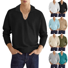 Hearujoy Autumn Men's Polo Shirt Solid Long Sleeve V-neck Breathable Tops Fashion Casual Polos Collar Tshirts Clothing For Men Streetwear