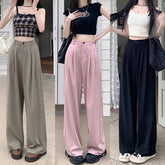 YICKYUE - S-XL 3Colors Korean Women Summer Casual Thin High Waist Suit Pants Female Wide Leg Long Trousers Womens