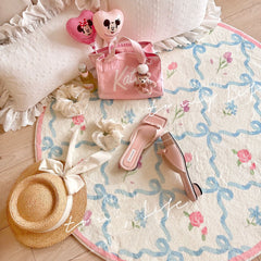 YICKYUE - Round Cashmere Non-Slip Blanket Rugs, Cartoon Bow, Home Living Room, Sofa, Bedroom, Tatami, Bedside Blanket