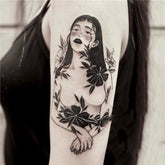 Waterproof Temporary Tattoo Sticker Sketch Black Flower Design Body Art Fake Tattoo Flash Tattoo Arm Female