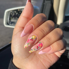 YICKYUE - 24pcs French Tip False Nails with White Flowers Floral Press on Nails Gradient Pink Yellow Artificial Nails Full Cover Nail Tips