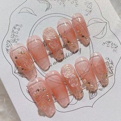 24pcs Acrylic Press On Nails 3d Floral Design Fake nails Korean Full Coverage Nails Removable Finished Nails Free Shipping Items