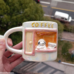 YICKYUE - Cute and Quirky Ceramic Korean Style Mug Couple Water Cup Breakfast Coffee Cup Home Drinking Utensils Funny Big Mouth Home Decor