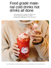 Kawaii Pearl Milk Tea Cup with Thick Straws Female Cute High-value Portable Large-capacity Plastic Water Cup Can Drink Porridge