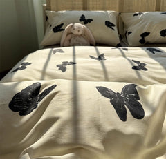 YICKYUE - Fashion cool black butterfly bedding set girl,twin full queen king modern cotton home textile bed sheet pillow case quilt cover
