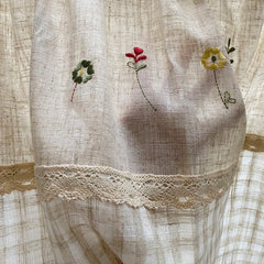 YICKYUE - Cotton Blending Kitchen Curtain, Embroidery Flower with Plaid Pattern, Cloth Curtain, Room Carbinet, Small Window Decoration