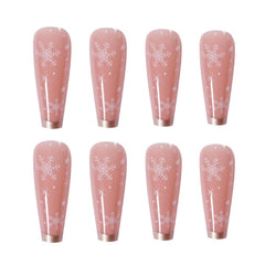 Artificial Nails With Glue Long Ballet Nude Snowflake French Wearing Manicure Finished Removable Fake Nail Nail Patch TN