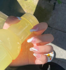 Marble Design Detachable Wearable Fake Nails Art with Glue Wavy Lines Full Cover Press On False Nail Tips Manicure Accessories