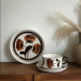 YICKYUE - Vintage Ceramic Coffee Cup and Saucer Set, French Sub Pulled Latte Mug, Home Decoration