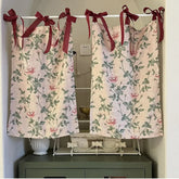 YICKYUE - 2PC/lot Rose Pattern Door Curtains Printed Light Pink Imitation Linen Short Curtains Cafe Kitchen Cabinet Valance Home Decor