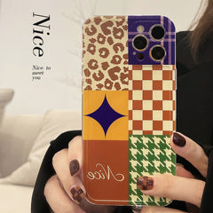 Leopard Splicing Houndstooth funny silicone phone case for iphone 13 mini 11 12 pro max 7 8 plus x xr xsmax protective capa