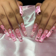 YICKYUE - 24Pcs Press on Nails Long Square False Nails with Rhinestone Glitter White French Fake Nails Detachable Ballet Nail Art Tips