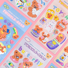 Cartoon Bear Pattern Sticker Kawaii Seamless Self-adhesive Computer Decoration Sticker DIY Material Sticker Korean Stationery