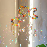 Yickyue Creative crystal crafts colorful pointed beads AB color golden circle five-pointed star moon wind chime home decoration