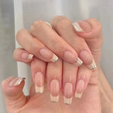 24P Flesh Shiny Edge Nail Art Coffin Full Cover False Nails Detachable Wearing Reusable Fake Nails Full Cover Press On Nail tips