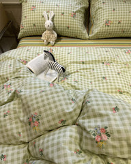 YICKYUE - Vintage stripes plaid flower bedding set teen,twin full queen king retro cotton home textile bed sheet pillow case quilt cover