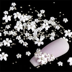 Acrylic Flower 3d Nail Art Decoration Mixed Size White Rhinestones Silver Gem Manicure Tool Nail Design Nail Styling Utensils