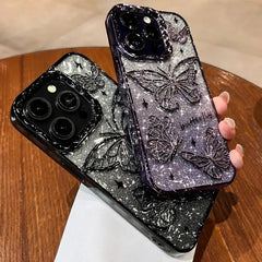 YICKYUE 3D Bling Glitter Butterfly Quicksand Gradient Phone Case For iPhone 16 15 14 13 12 11 Pro Max 16 Plus Plating Shockproof Cover
