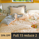 Washed cotton four-piece set girl princess wind bed ins wind fairy air bed linen duvet cover bedding three-piece home textile
