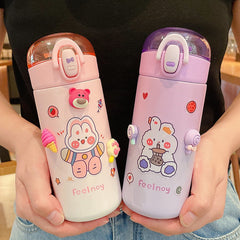 Yickyue New Creative Gradient Stainless Steel Thermos Bottle Cute Kids Straw Water Cup Thermal Insulated School Children Drinking Bottle