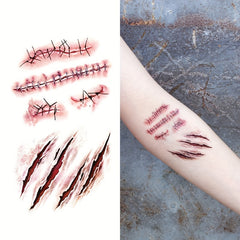 YICKYUE - Disposable Tattoo Stickers Halloween Tattoo Stickers Scars Funny Terrifying Realistic Scar Simulation Stickers