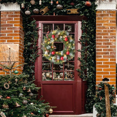 YICKYUE - 40CM Led Christmas Wreath Artificial Pinecone Red Berry Garland Hanging Ornaments Front Door Wall Decorations Xmas Tree Wreath
