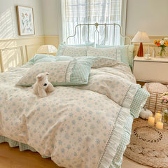 YICKYUE - Korean lace bedding set 3pcs Floral Duvet Cover Set Pillowcasesno flat sheet Twin Single Queen Size Girls Bedding Linen