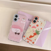 YICKYUE - Korean ins Fun Cute Polka Dot Rabbit Carrot Sushi Phone Case for iPhone 16 15 14 13 Pro Max Back Cover Fund