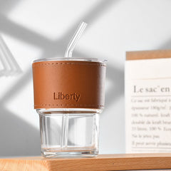 Summer Water Bottle with Straw Simple Straw Juice Drink Portable Office Coffee Double Drink Milk Tea Cup Glass Cup