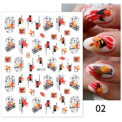 Black White Butterfly 3D Nails Sticker Geometry Decals Flower Gold DIY Decals Designs For Nail Art Manicures Decorations Salon
