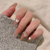 24Pcs Luxe Heart Rhinestone Wedding False Nails Pink Extra Long Designed 2021 Ballet Full Fake Art Nail Drop Shipping