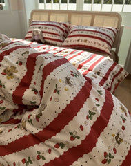 YICKYUE - Cute cartoon bear strawberry bedding set teen,twin full queen king lovely cotton home textile bed sheet pillow case quilt cover
