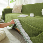Herringbone Chenille Solid Sofa Towel Thickened Fur Ball Edge Sofa Cover for Four Seasons Cozy Skin-Friendly Blanket for Office