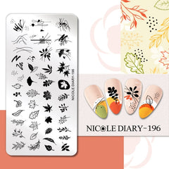 NICOLE DIARY Autumn Theme Nail Stamping Plate Maple Leaves Lines Fall Design Stainless Steel Overprint Nail Stamp Stencils