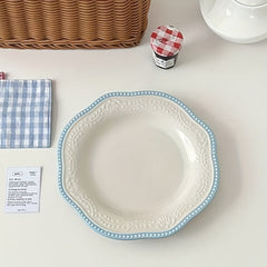 YICKYUE - 2pcs of 8.5-Inch French Lace Plates, Embossed Bead Dot Dinner Plates, Royal Dessert Plates, Vintage Flat Plates, Pastry Plates, Fruit Plates, And Serving Dishes.